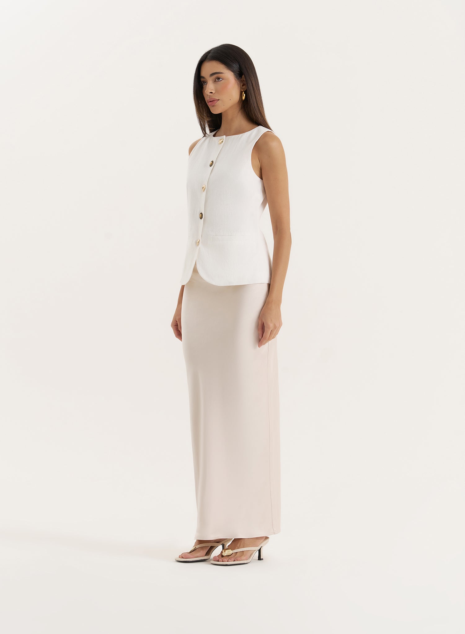 White Contrast Gold Button Tailored Waistcoat